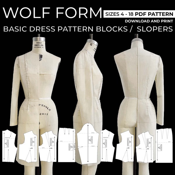 Wolf Form (Sizes 4-18) Basic Dress Pattern Blocks / Slopers (PDF DOWNLOAD)