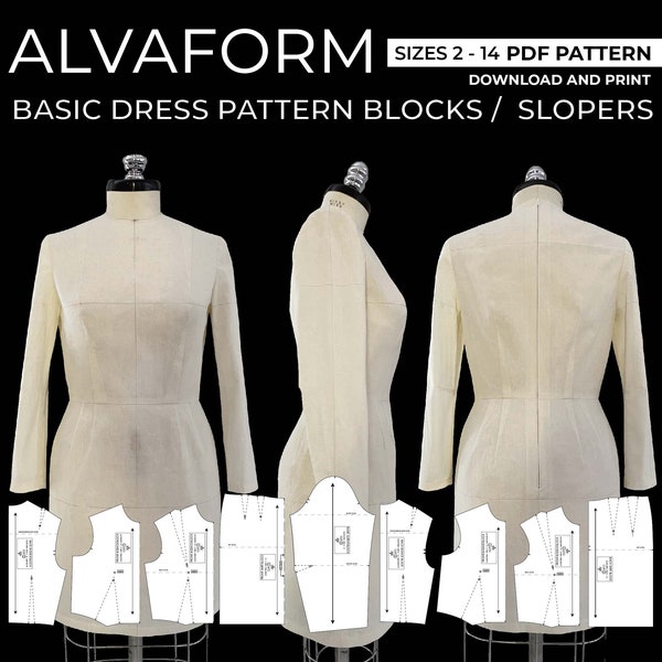 AlvaForm (Sizes 2-14) Basic Dress Pattern Blocks / Slopers (PDF DOWNLOAD)