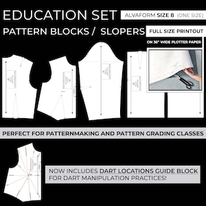 Blocos de moldes básicos para vestidos / Slopers - Conjunto educacional - AlvaForm tamanho 8 (IMPRESSÃO EM TAMANHO COMPLETO)