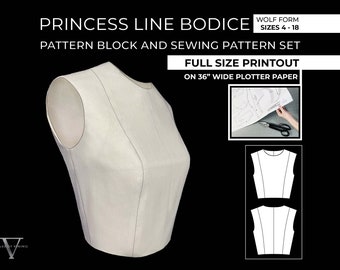 Princess Line Bodice Sewing Pattern and Pattern Block Set - Sizes 4-18 (FULL SIZE PRINTOUT)