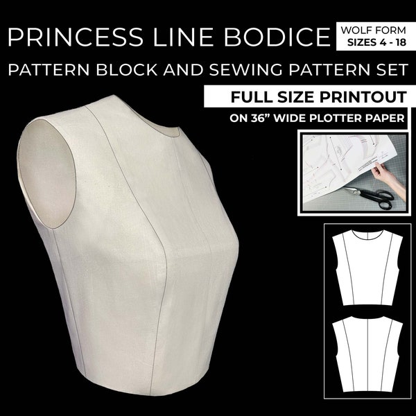 Princess Line Bodice Sewing Pattern and Pattern Block Set - Sizes 4-18 (FULL SIZE PRINTOUT)
