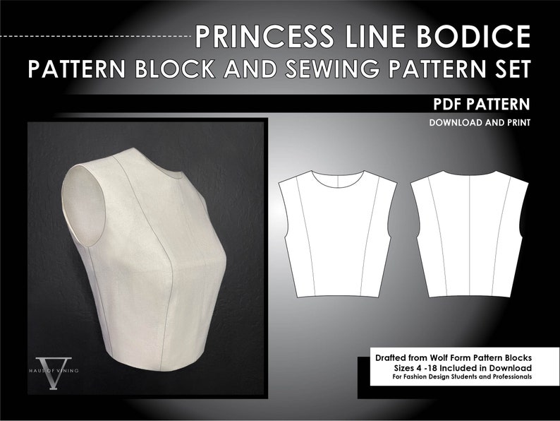 Princess Line Bodice Sewing Pattern and Pattern Block Set - Etsy