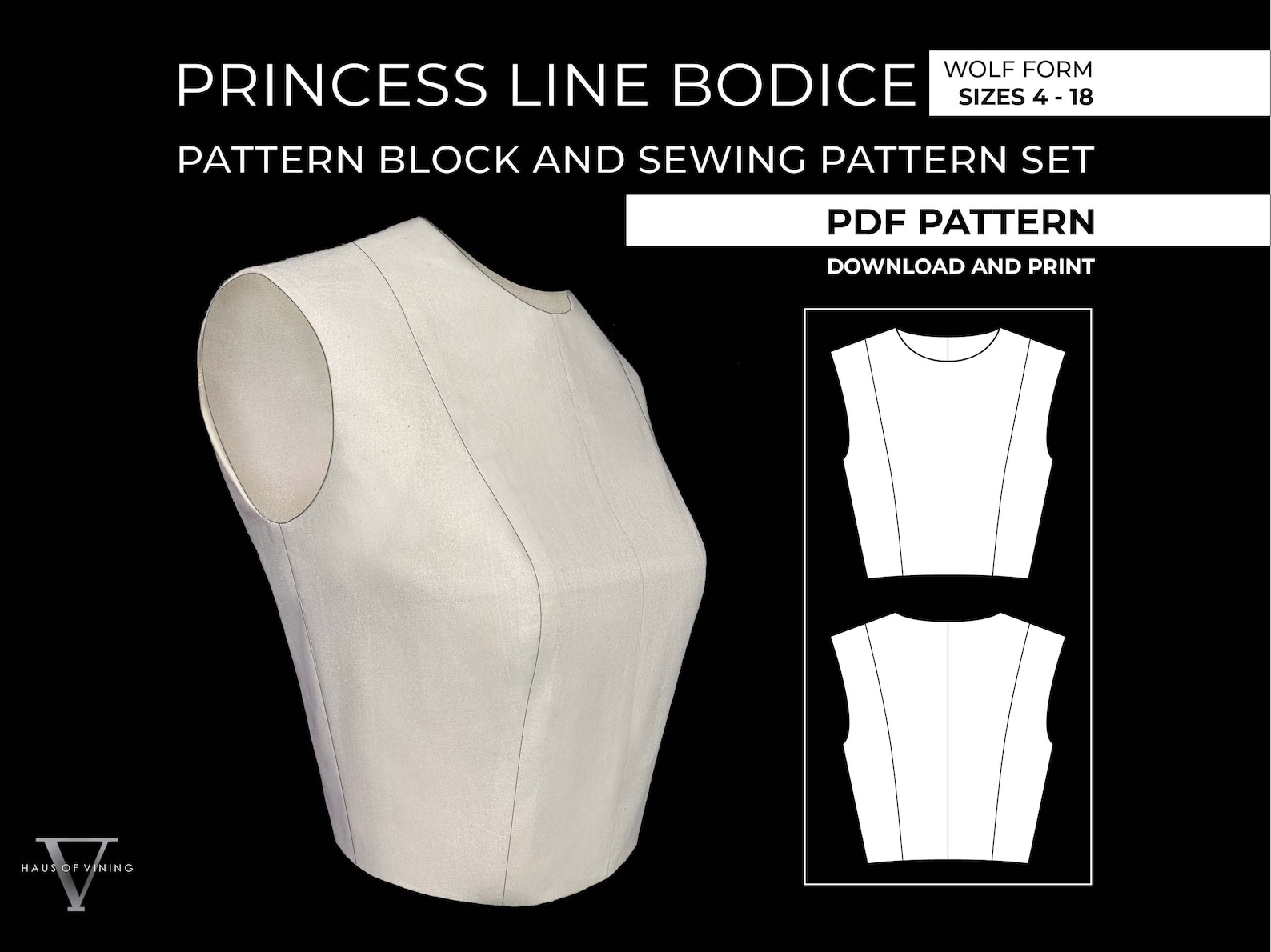 Princess Line Bodice Sewing Pattern and Pattern Block Set - Sizes 4-18 ...