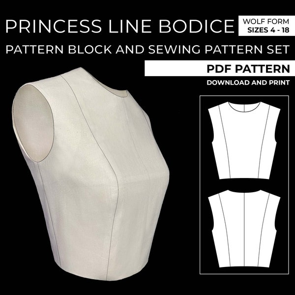 Princess Line Bodice Sewing Pattern and Pattern Block Set - Sizes 4-18 (PDF DOWNLOAD)