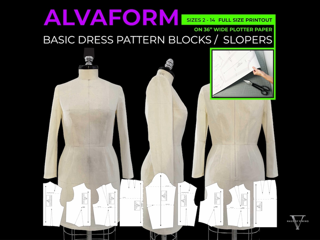 Alvaform (sizes 2-14) Basic Dress Pattern Blocks / Slopers (FULL SIZE ...