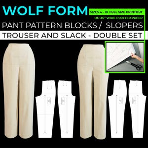 Blocos de padrões de calças Wolf Form (tamanhos 4-18) / Slopers - Conjunto duplo de calças e folgas - (IMPRESSÃO EM TAMANHO COMPLETO)