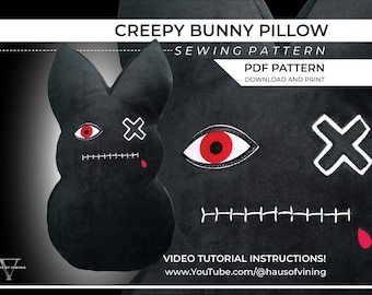 Creepy Bunny Pillow Sewing Pattern - PDF Digital Download, w/ VIDEO Tutorial