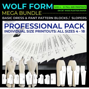 Vestido e calça básicos Wolf Form (tamanhos 4 a 18) - Mega Bundle Professional Pack - Blocos de molde/Slopers (IMPRESSÕES DE TAMANHO INDIVIDUAL - Todos os tamanhos)
