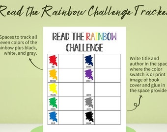 Read the Rainbow Challenge, Reading Tracker, Book Tracker, Reading Bujo, Bullet Journal, Printable, Instant Download, PDF