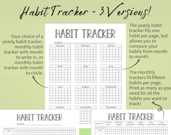 Habit Tracker, Monthly Tracker, Bujo, Bullet Journal, Printable, Instant Download, PDF