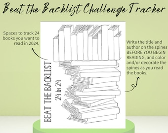 Beat the Backlist, 24 in '24, Reading Challenge, Book Tracker, Reading Bujo, Bullet Journal, Printable, Instant Download, PDF