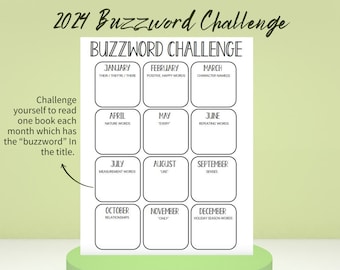 Buzzword Challenge, Reading Challenge, Reading Tracker, Book Tracker, Reading Bujo, Bullet Journal, Printable, Instant Download, PDF