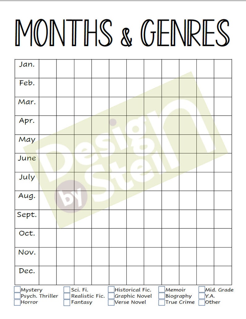 Reading Tracker, Genre Tracker, Book Tracker, Reading Bujo, Bullet Journal, Printable, Instant Download, PDF image 2