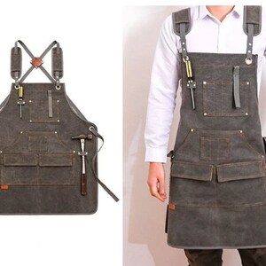 Sturdy Canvas Apron /  Thick Apron With Pockets / Apron for Chefs / Apron for Barbers / Adjustable Cross Back Apron