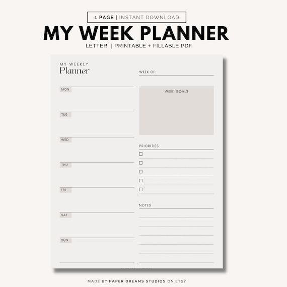 Weekly Planner Printable to Do List Minimal Weekly Schedule - Etsy