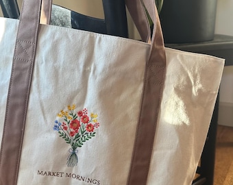 Embroidered Tote Bag | Market Mornings Bouquet