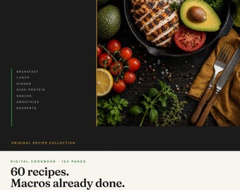 Kookboek met veel eiwitten (pdf), 60 recepten voor maaltijdvoorbereiding met macro's en calorieën