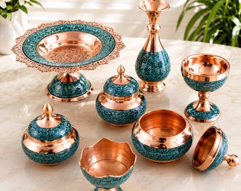 Firouzeh Koobi (Turquoise Inlay) copper decor collection