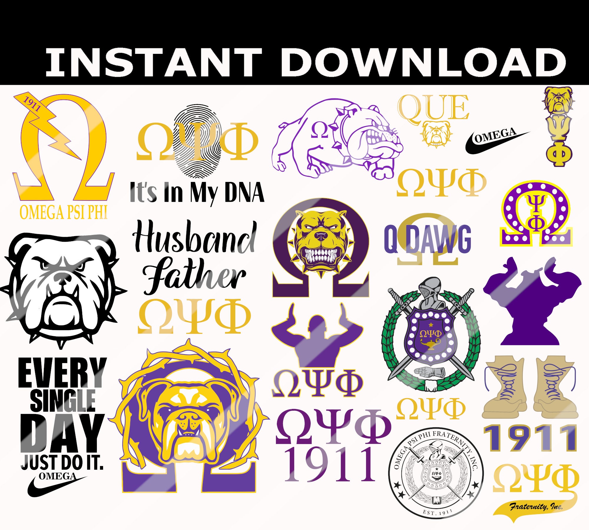 Omega Psi Phi 1911 SVG, PNG, Greek Fraternity Svg, Q Dog Design, Que