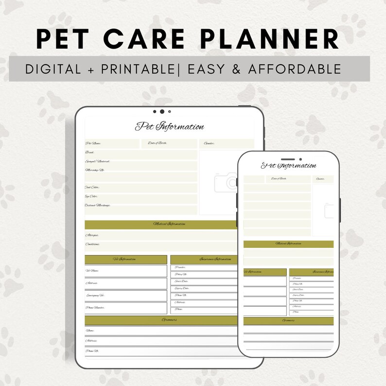 Printable Pet Planner Fillable Pet Planner Pet Care Planner - Etsy