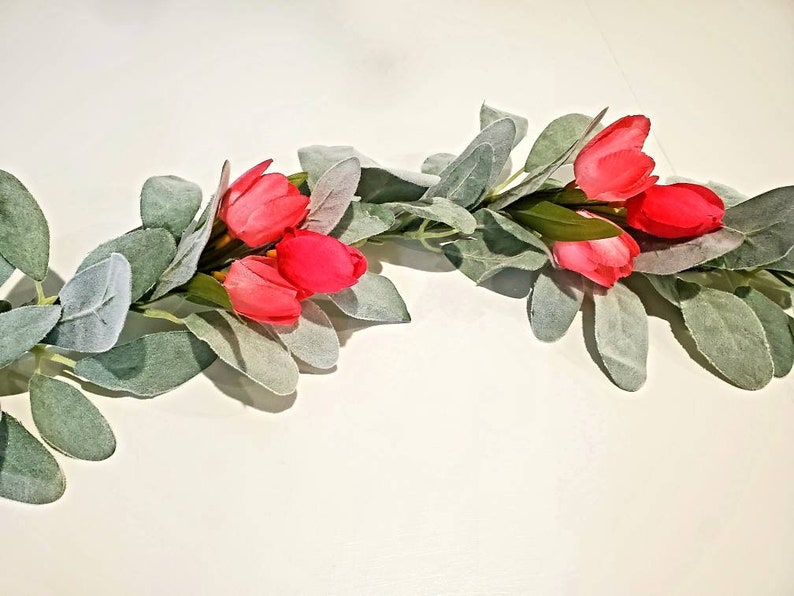 Lambs Ear Garland, Lambs Ear, Lambs Ear with Tulip Garland, Tulip decor, Wedding Decor Home Decor Table Runner Mantel Decor image 1