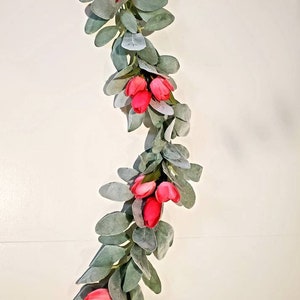 Lambs Ear Garland, Lambs Ear, Lambs Ear with Tulip Garland, Tulip decor, Wedding Decor Home Decor Table Runner Mantel Decor image 3