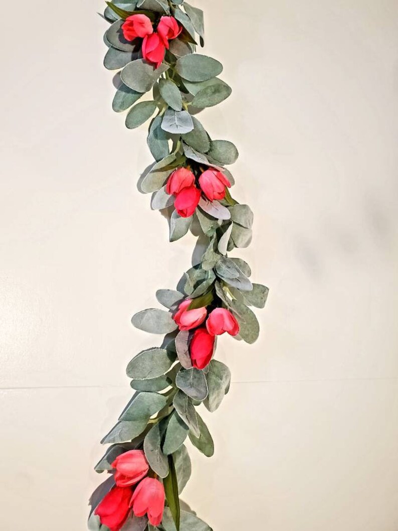 Lambs Ear Garland, Lambs Ear, Lambs Ear with Tulip Garland, Tulip decor, Wedding Decor Home Decor Table Runner Mantel Decor image 3