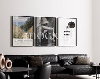 3 Black Frames Mockup with Glass Reflection On/Off, Home Interior Mockup, Thin Frame Set Mockup, 5x7 Frames Mockup, Digital Download, 705