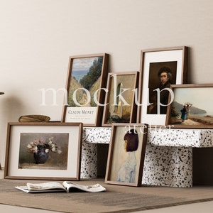6 Wood Frames Mockup, Set of 6 Poster Mockup, Vintage Interior Wall Art Mockup, Boho Frame Mockup, Walnut Frame Mockup, Photo Frame Mockup