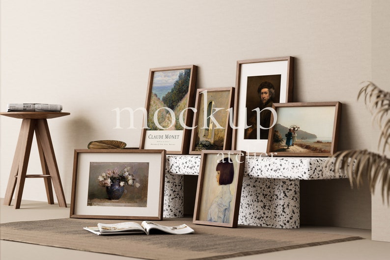 6 Wood Frames Mockup, Set of 6 Poster Mockup, Vintage Interior Wall Art Mockup, Boho Frame Mockup, Walnut Frame Mockup, Photo Frame Mockup