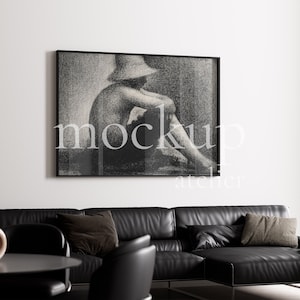 Big Black Horizontal Frame Mockup, Above Sofa Frame Mockup with Glass Reflection, Thin Frame Living Room Mockup, Instant Download, 707