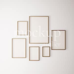 6 Gold Frames Mockup, Set of 6 Prints Vintage Frame Mockup, Minimalist Golden Frame Mockup, Psd Mockup, Smart Object, Digital Download, 169