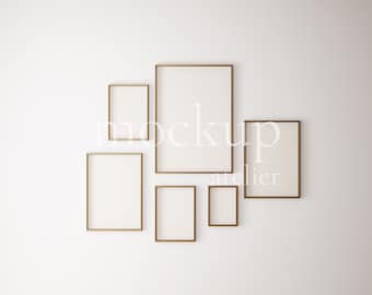 6 gouden lijsten mockup, set van 6 prints vintage lijstmodel, minimalistisch gouden lijstmodel, psd-mockup, slim object, digitale download, 169