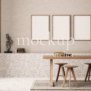 Set of 3 Prints Mockup, 3 Iso Wood Frames Mockup, Vintage Frame Mockup, Retro Interior Mockup, Digital Download, Mockup for Art Prints