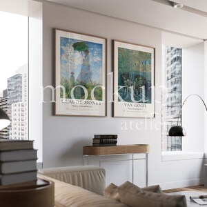 2 Pieces of A1 Wood Frame Mockup, Set of 2 Wall Art Mockup, Realistic Interior Minimalist Frame Design Mockup, Digital Psd Art Print Display