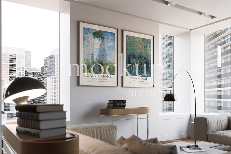2 Pieces of A1 Wood Frame Mockup, Set of 2 Wall Art Mockup, Realistic Interior Minimalist Frame Design Mockup, Digital Psd Art Print Display