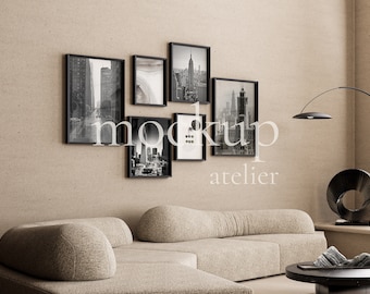 6 Gallery Black Frames Mockup, Modern Interior Mockup, Photo Frame Set Mockup, Artistic Mockup, Set of 6 Poster Mockup, Instant Download