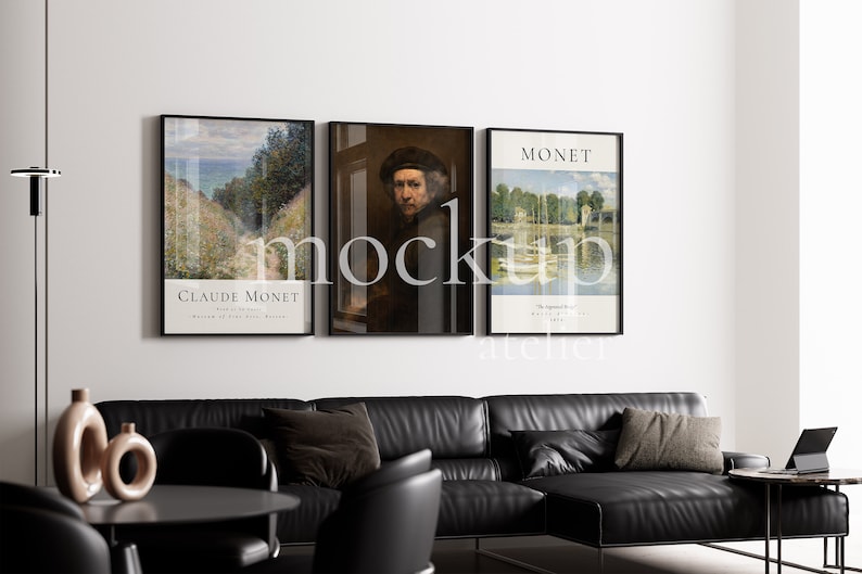 3 Black Frames Mockup with Glass Reflection On/Off, Home Interior Mockup, Thin Frame Set Mockup, 5x7 Frames Mockup, Digital Download, 705