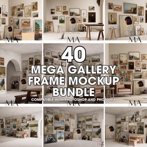Mega Gallery Frame Mockup Bundle, Wood Frame Set Mockups, Vintage, Modern, Boho Frame Mockups, Wall Art Set Mockups, Art Print Bundle Mockup