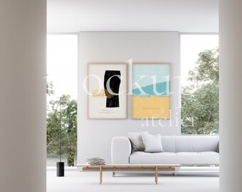 Minimalist Interior 2 Wood Frames Mockup, Modern Home Wall Art Mockup, Neutral Light Mockup, Instant Download, 5x7 Ratio Frame Mockup, 1007