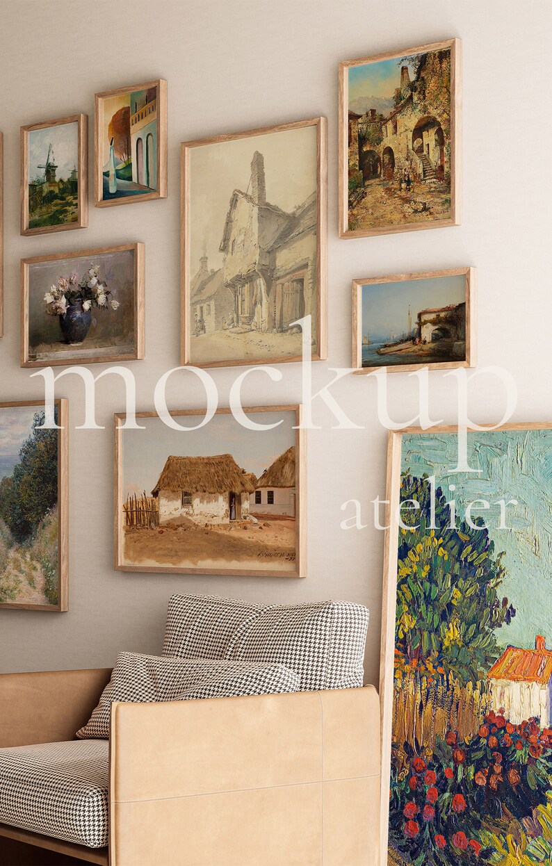 Bundle Poster Set Frame Mockup, 18 Frames Mockup, Vintage Wood Frame Mockup, Retro Gallery Mockup, Boho Interior Mockup, Digital Download