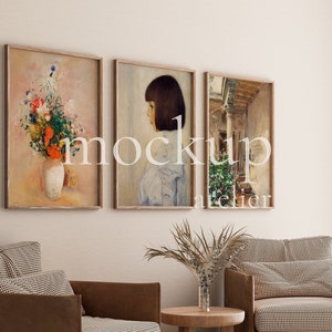 Set of 3 Poster Frame Mockup, Interior Gallery Mockup, Vintage Frame Mockup, Retro Room Mockup, Artwork Display, Digital Download