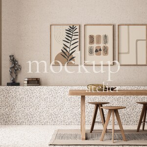 Set of 3 Prints Mockup, 3 Iso Wood Frames Mockup, Vintage Frame Mockup, Retro Interior Mockup, Digital Download, Mockup for Art Prints