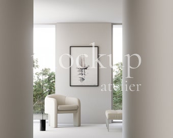 Minimalist Interior Black Frame Mockup, 5x7 Ratio Frame Mockup, Painting Mockup Display, Soft Light Mockup Scene, Digital Download, 1001