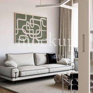Modern Artistic Interior Horizontal Frame Mockup, Big Wood A0 Landscape Wall Art Mockup, Natural Light Apartment Mockup, Home Decor Mockup