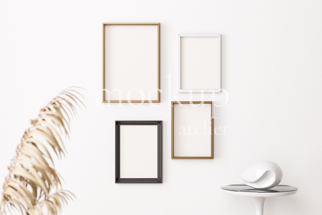 Mix Color Frame 4 Mixed Color Frames Mockup, Frame Bundle Mockup, A4 Gold Frame Mockup ...