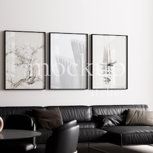 3 Black Frames Mockup with Glass Reflection On/Off, Home Interior Mockup, Thin Frame Set Mockup, 5x7 Frames Mockup, Digital Download, 705