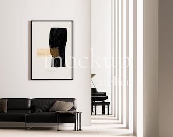 Modern Living Room Interior Mockup, Big Thin Black Frame Mockup, Artwork Display Psd Mockup, Artistic Poster Mockup, Digital Download, 703