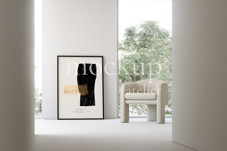 Big Single Black Frame Mockup, Minimalist Interior Mockup Scene, Bright Room Mockup, 5x7 Frame Mockup, Neutral Light Mockup, Dgital Download