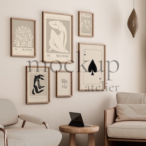6 Frames Mokcup, Vintage Interior Mockup, Frame Bundle Mockup, Retro Wall Mockup, Digital Download, Psd Smart Object Wood Frame Mockup